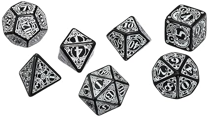 Q-Workshop STE05 - Steampunk Dice, 7 Stück, black/white