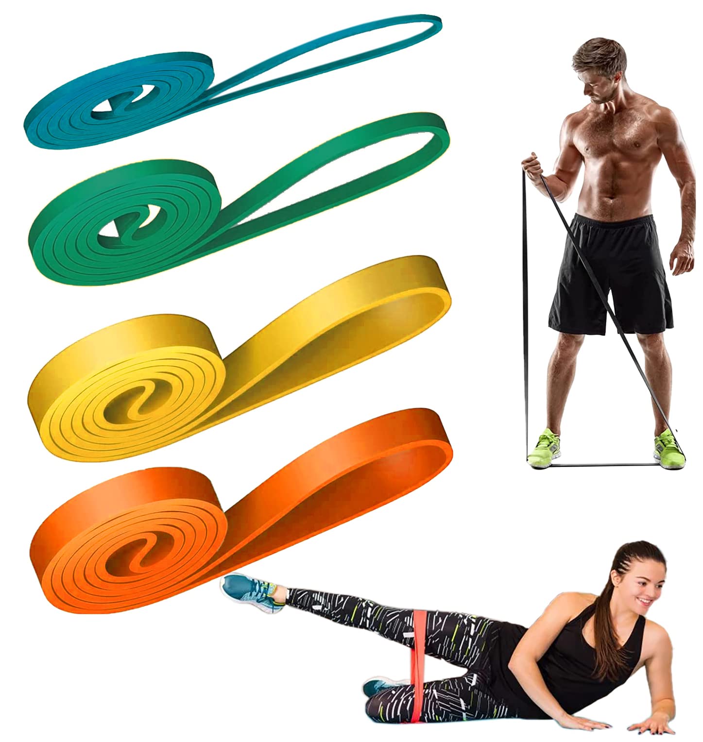 Set of 4 Training Band Elastic Resistance Bands for Fitness Crossfit Training Gym Equipment Fitness Equipment for Males and Females 5-15-25-35kg