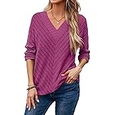 Dokotoo Long Sleeve Shirts for Women 2025 Fall V Neck Knitted Pullover Tunic Tops Womens Blouses Dressy Casual