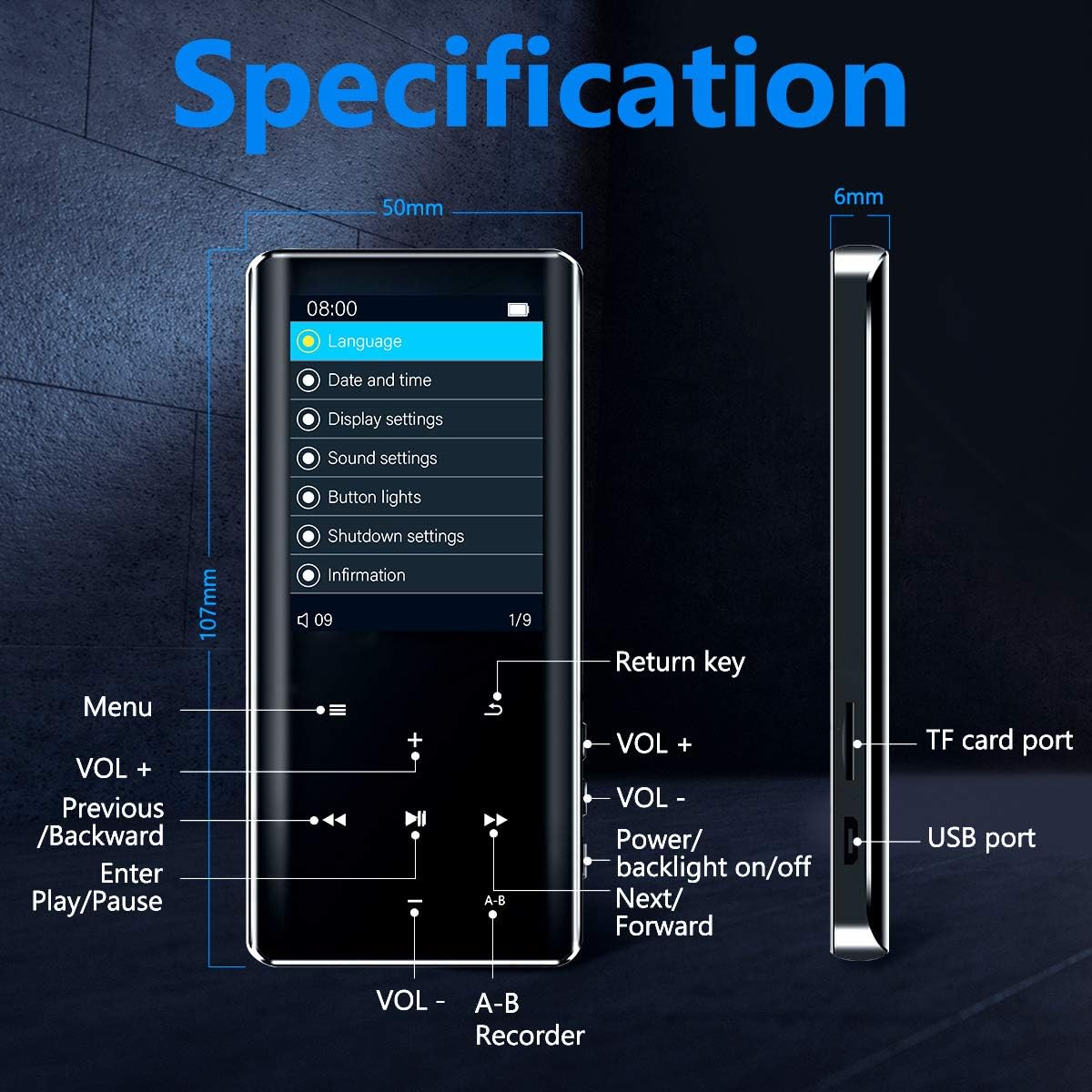 Mansso MP3 Player with Bluetooth 4.2-16GB Music MP3 Player Portable HiFi Lossless Sound Music Player with 2.4'' Curved Screen, FM Radio Voice Recorder E Book,Earphone & Armband Expandable up to 128: Home Audio & Theater