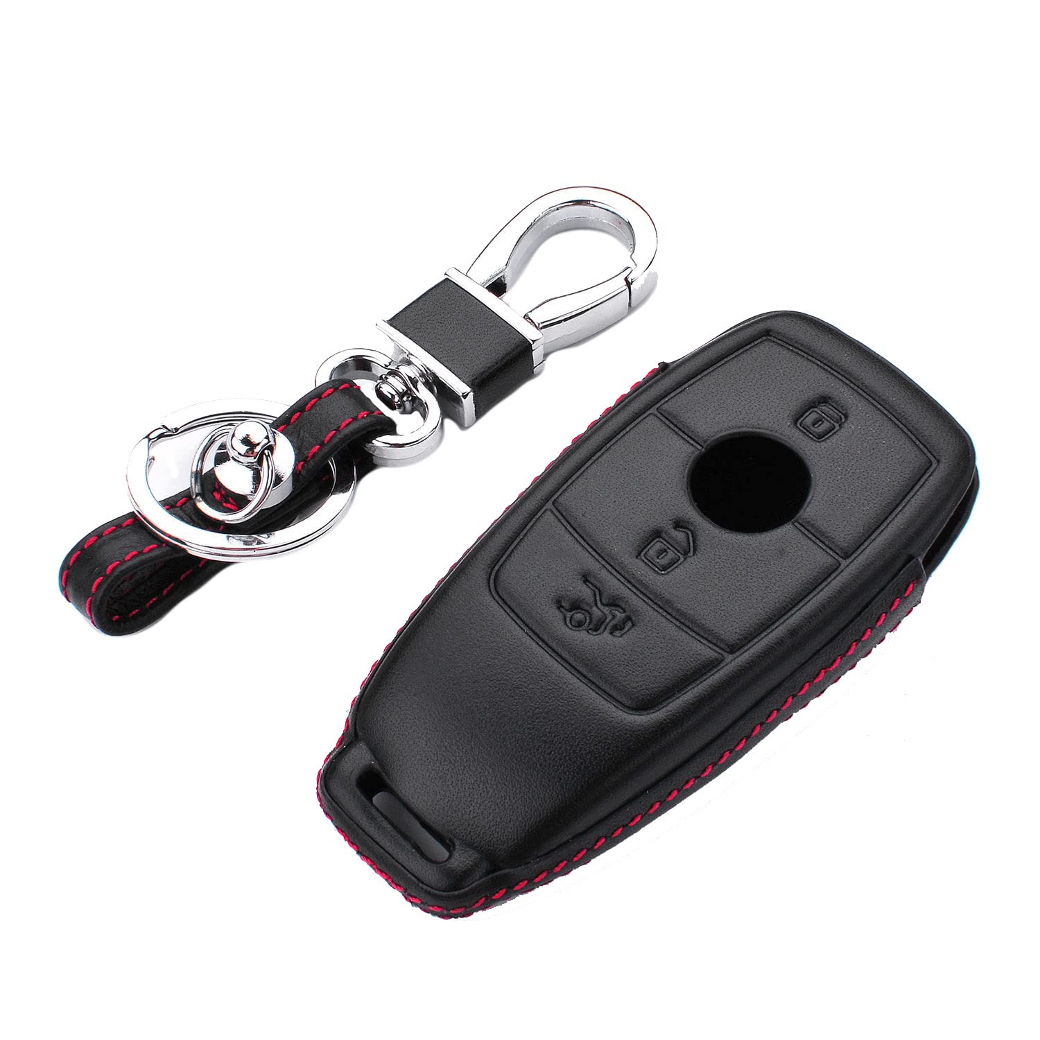 M.JVisun Genuine Leather Case Cover for Mercedes-Benz 2019-2021 A-Class C-Class G-Class 2017-2021 E-Class 2018-2021 S-Class Key Car Key with Key Ring, Leather - Black, For Mercedes-Benz Car Key Fob