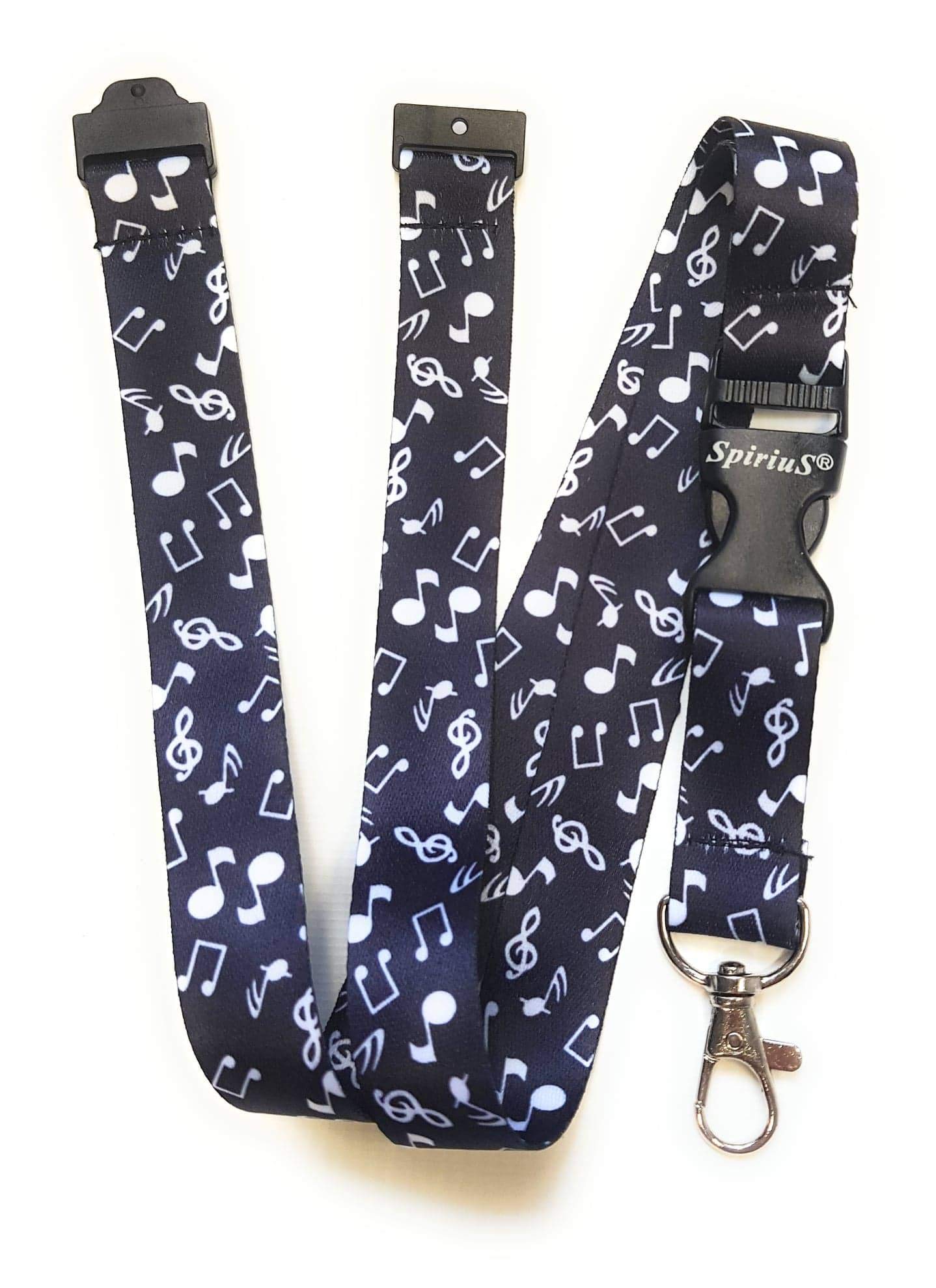 Breakaway Safety Neck Strap Lanyard with Detachable Strong Metal Clip for ID Badge Card Holder, Key Holder Musical Notes Design (Black White Notes)