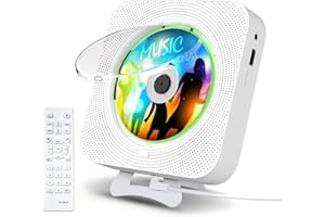 KOVCDVI Portable CD Player with Bluetooth Background Lights Wall Mountable Built-in Speakers CD Players for Home Headphone Jack with Remote Control FM Radio USB TF Card MP3 AUX Input Output
