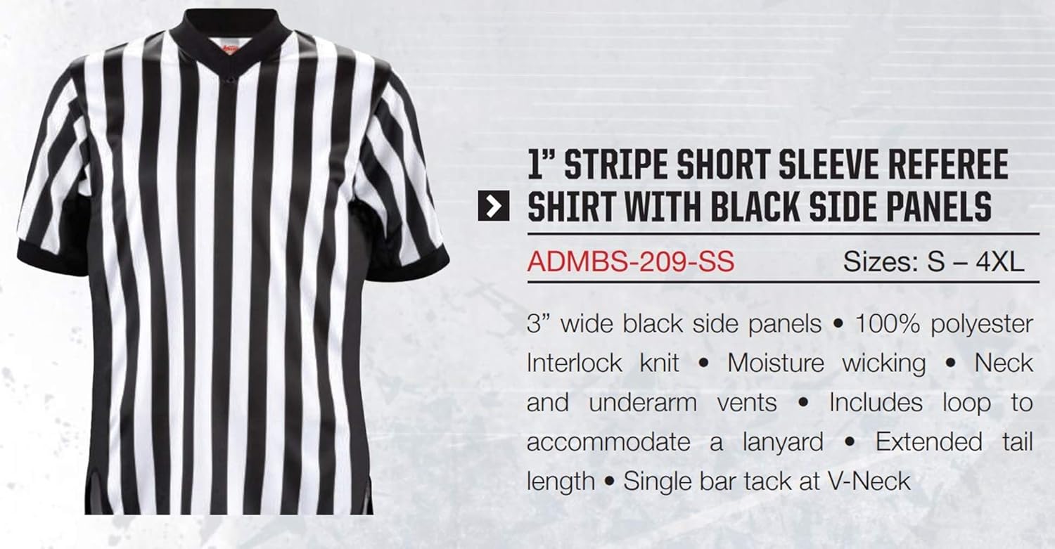 Adams Shirt Referee Basketball Short Sleeve Black 3" Side Panel : Sports & Outdoors