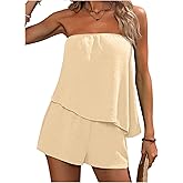 SOLY HUX Women's Summer 2 Piece Outfits Sleeveless Asymmetrical Tube Top and Shorts Set