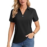 MAGCOMSEN Women's Polo Shirts Short Sleeve UPF 50+ Sun Protection Golf Shirt V Neck Collared Tops Dry Fit