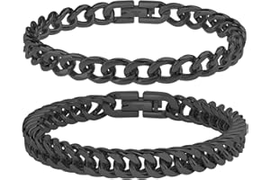 UHIBROS 316L Stainless Steel Chain Bracelet for Men Women, 18K Gold Sturdy Metal Link, Silver Black Cuban/Figaro/Paperclip/Rope Fashion Jewelry Set for Dad, Boyfriend, Husband, Girlfriend