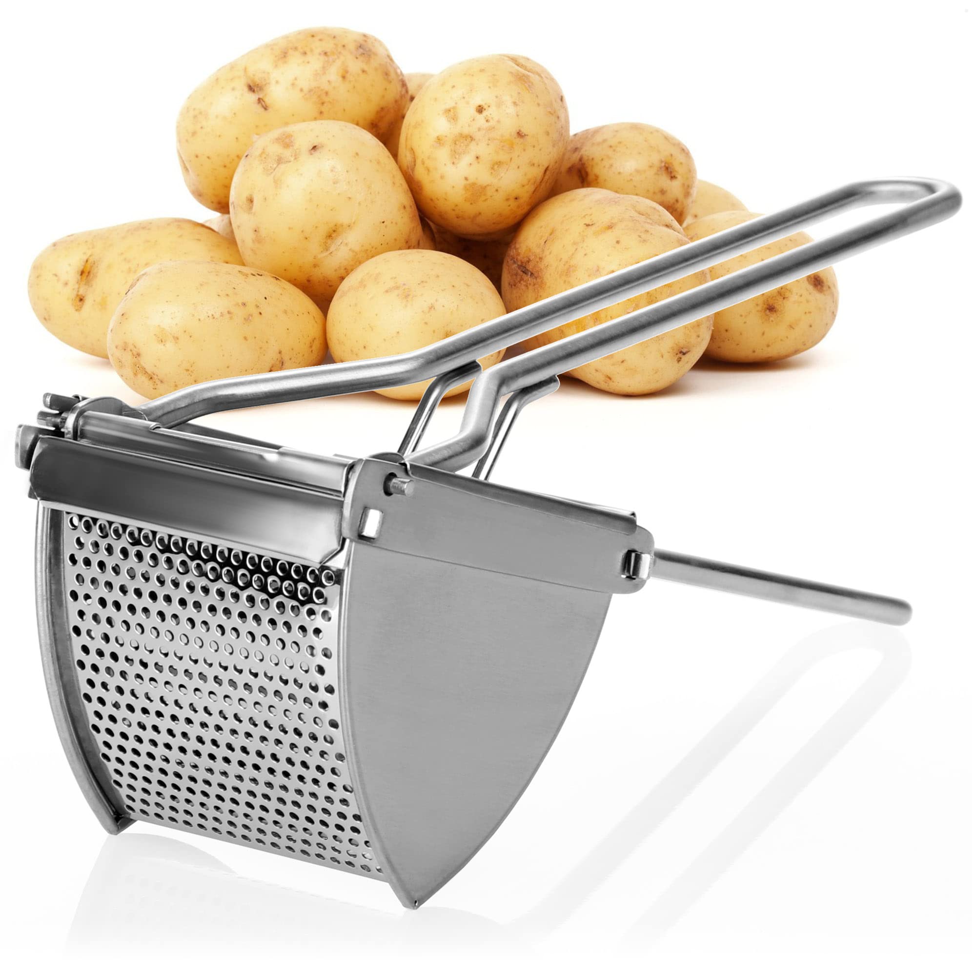 COM-FOUR® Potato Press Made of Stainless Steel, Dishwasher-Safe - spaetzle Press - Spaghetti ice Cream Press - Potato Masher