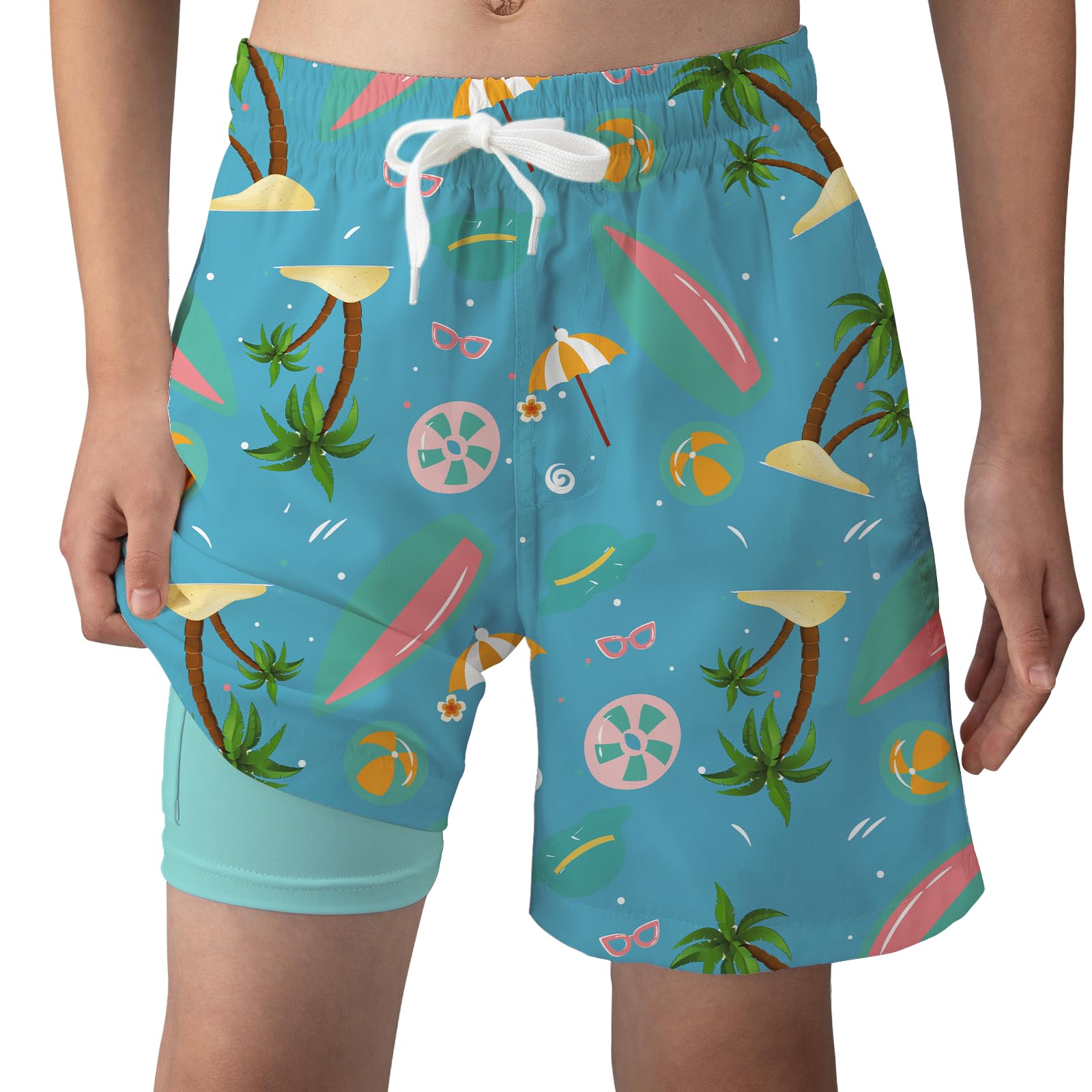 Photo 1 of FHBSJTTG Boys Swim Trunks with Boxer Brief Swim Shorts Quick Dry Bathing Suit Compression Liner Swimwear (US, Numeric, 14, 16, Regular, Dark Blue)