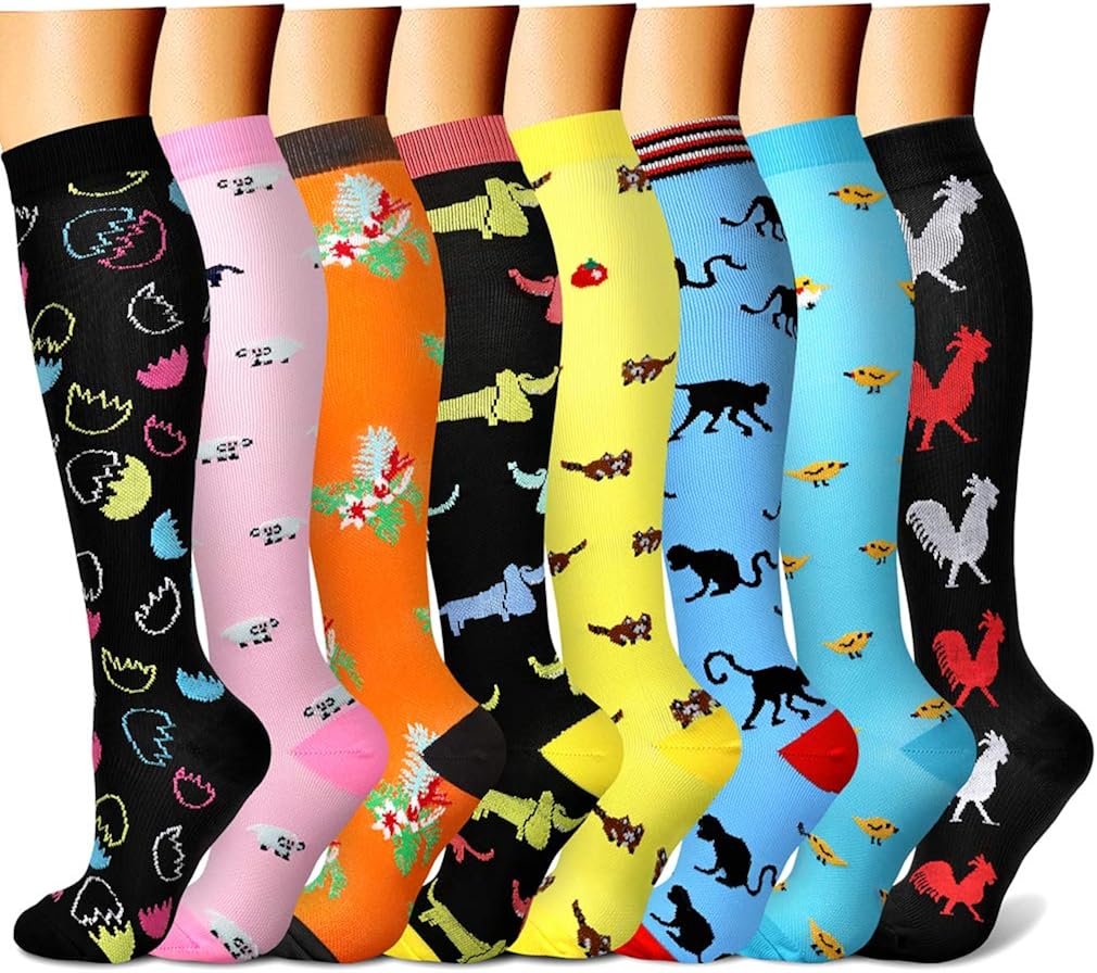 CHARMKING Compression Socks for Women & Men 8 Pairs 15-20 mmHg is Best Graduated Athletic,Running, Flight Travel,Cycling: Clothing