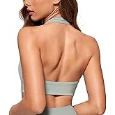 INGIA Womens Halter Longline Sports Bra Padded Low Back Yoga Bra Workout Crop Top with Built in Bra