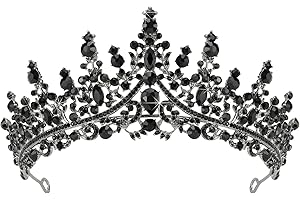 TOBATOBA Black Tiaras for Women, Black Crystal Crowns for Women, Gothic Crown Halloween Tiara Crown, Queen Crown, Black Wedding Tiara, Gothic Halloween Costumes for Women Prom Halloween Accessories