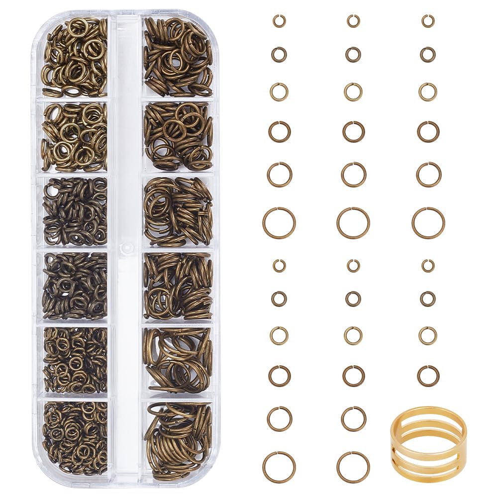 PH PandaHall 730pcs Open Jump Rings, 4/5/6/7/8/10mm Brass Jump Rings Jewellery Connector Ring O Linking Rings for Earring Necklace Bracelet Jewellery Keychain Making, Antique Bronze