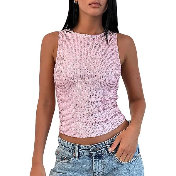 トップス gimmick layered sleeveless sweat y2k Y2K Pink Embellished Studded Top Droopy Neckline Sleeveless