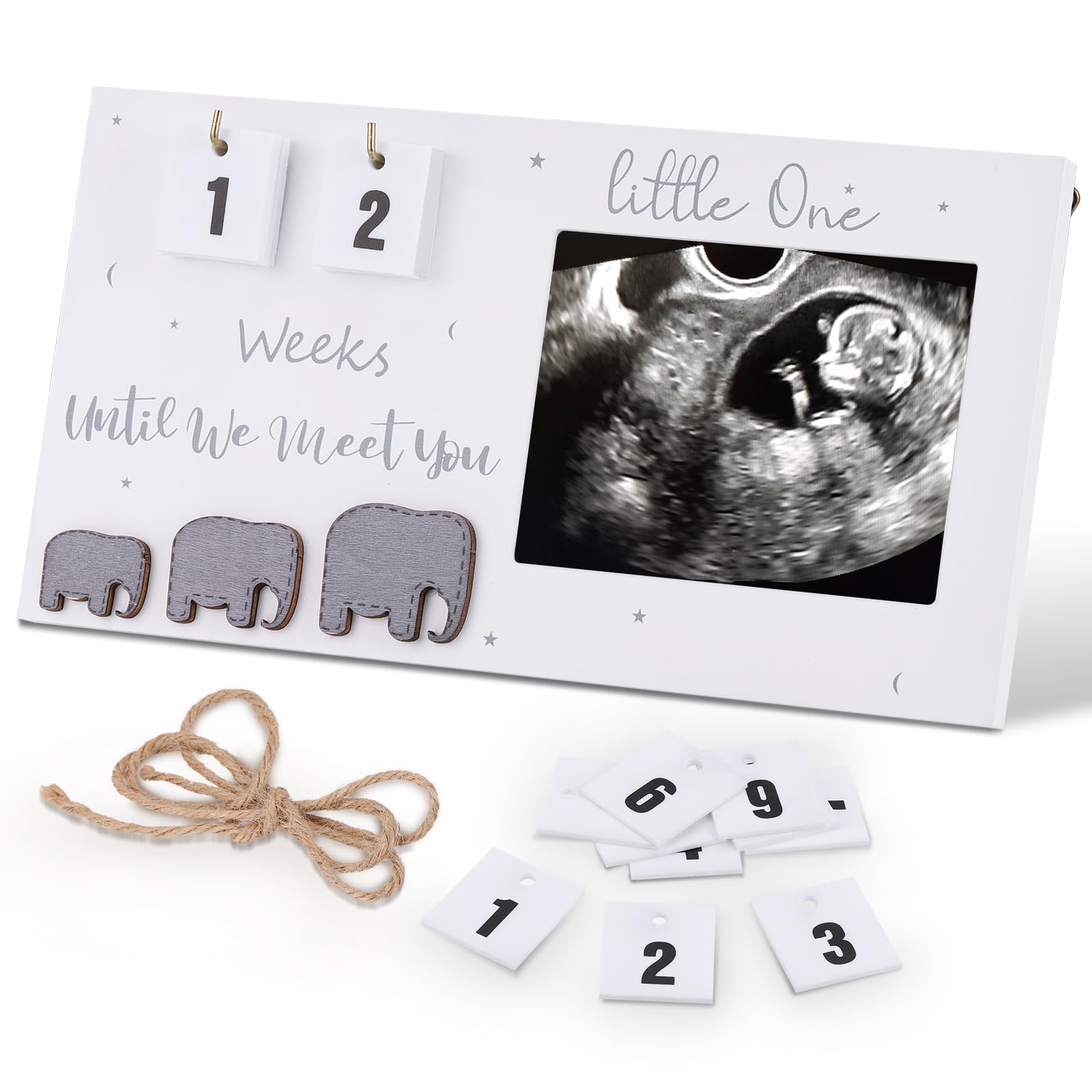 Huiguli Baby Photo Frame, Sonogram Picture Frame with Baby Countdown Weeks, Baby Ultrasound Pictures Photo Frame Made of Wood, Good Gift for Pregnant Women