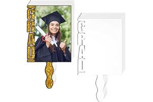 Anglechic 12 Pcs Sublimation Christmas Fans Blank Class of 2025 Gifts DIY Hand Paddle Fan with Wood Photo Frame for Celebrate Xmas Wedding Party(Grad,7.9 x 5.9 Inches)