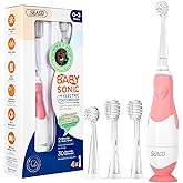 SEAGO Toddler Electric Toothbrushes for Baby Ages 0-3 Years, Baby Toothbrush with Smart Timer and Suction Base, 4 Replacement Brush Heads SG-513(Pink-C)