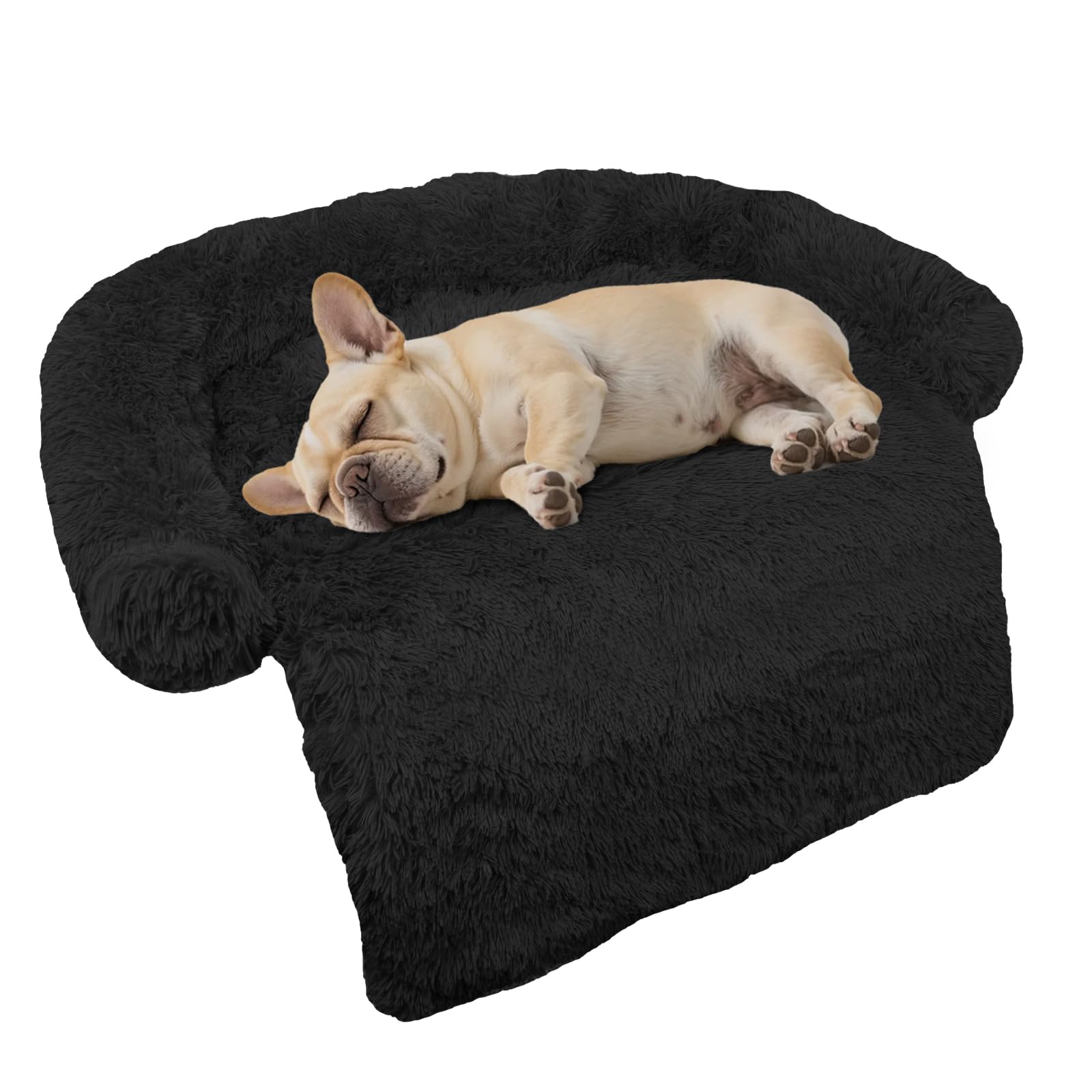 Photo 1 of GGIB Calming Dog Bed Fluffy Plush Dog Mat for Furniture Protector with Removable Washable Cover for Large Medium Small Dogs and Cats (Small,Black)