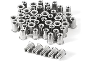 PEUTIER 50pcs M6 Rivet Nuts, Stainless Steel Threaded Insert Nut Rivnuts Assortment Clinching Pressure Nutsert for Automotive Electrical and Industrial Products