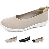 OXNEUHG Women's Knit Slip On Walking Flats Fashion Round Toe Shallow Mouth Casual Ballet Loafers Lightweight Breathable Comfortable Sneakers