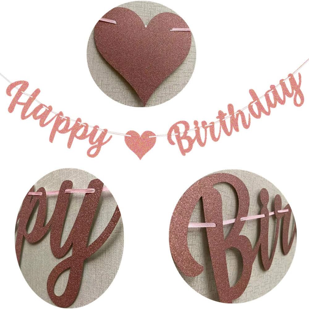 bng-bng Happy Birthday Banners Rose Gold Happy Birthday Bunting Banner For Women Girls Large Hanging Letter Bunting For Any Age Party Decorations Backdrop - Image 3