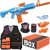 Hozor TriFireX Motorized Soft Dart Blaster for Kids, Rechargeable Foam Dart Gun with Tactical Vest Kit,3 in 1 Automatic Gun Sniper Rifle Toy for Boys 8-12, 2 Clips 150 Darts, Gift for Child Ages 6+