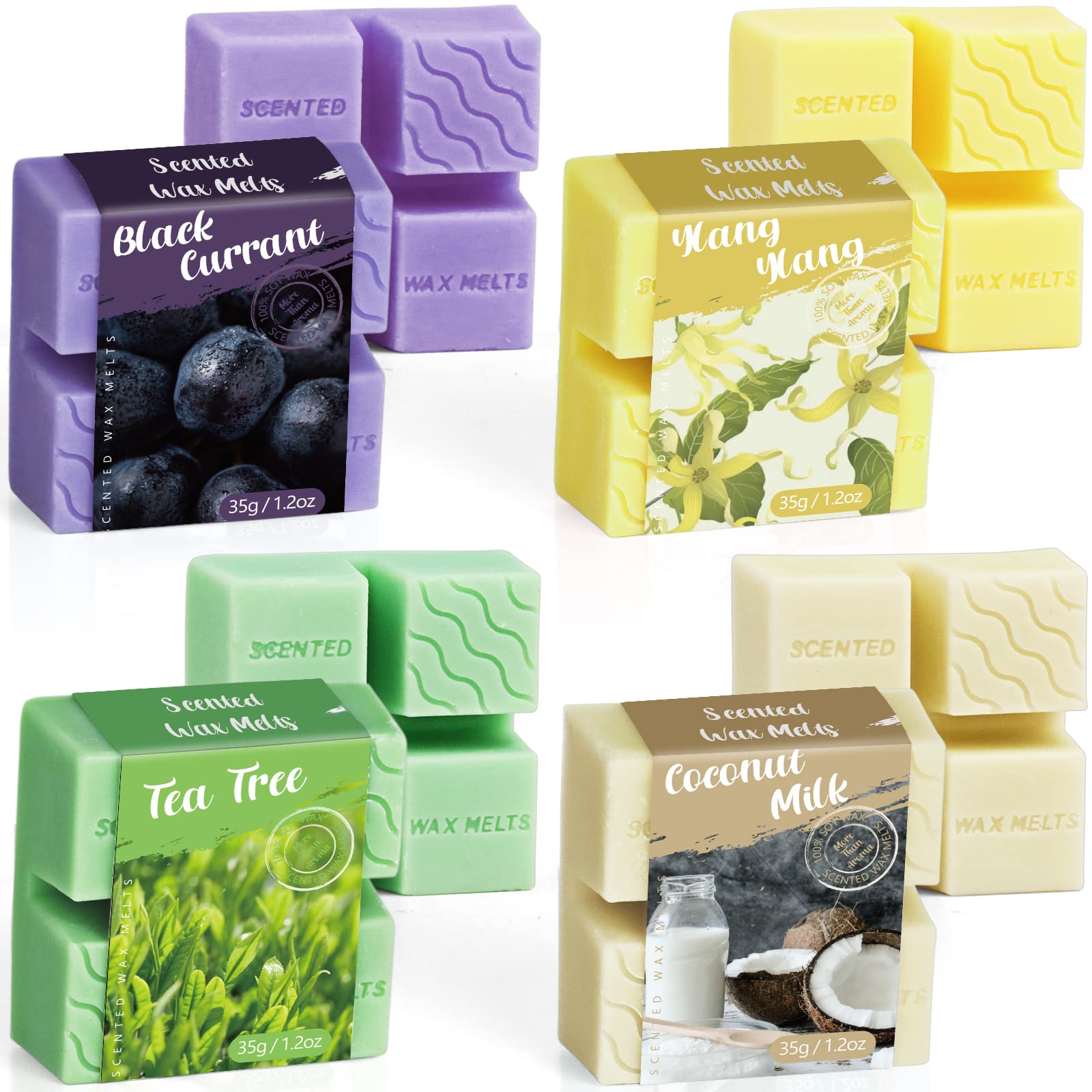 Scented Wax Melts Gift Set, Soy Wax Cubes for Candle Warmer Burner, Long Lasting Vegan Friendly Wax Tarts, Handmade Home Fragrance Gift Set for Valentine's Day, Christmas, Birthday, 4 Scents