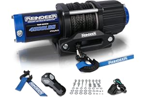 REINDEER New 12V Winch 4500 lb Load Capacity Electric Winch Kit Synthetic Rope with Hawse Fairlead Waterproof IP67 with Wireless Remotes for 4X4 Side by Side 4 Wheeler ATV UTV Rescue Recovery