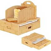 HOOBRO Bamboo Bread Slicer for Homemade Bread, with Crumb Tray | Bread Cutter with Adjustable Width Slicing Guide, Bread Cutter Guide, Loaf Cutter for Sourdough, Bread, Natural