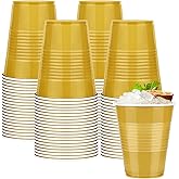 WYTAOHZL 100 Pack Disposable Plastic Cups 12 Ounce Gold Plastic Cups Gold Drinking Cups Bulk Disposable Cup for Wedding Birthday Party