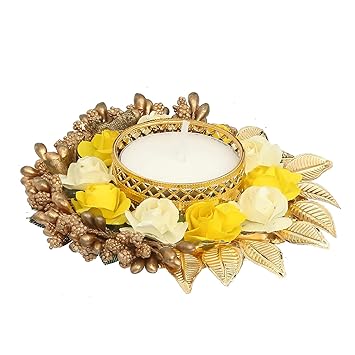 FERRYWALA 4X4 Handmade Flower Tea Light Candle for Diwali Decoration,Gift,Diya for Decoration (Yellow, 2)