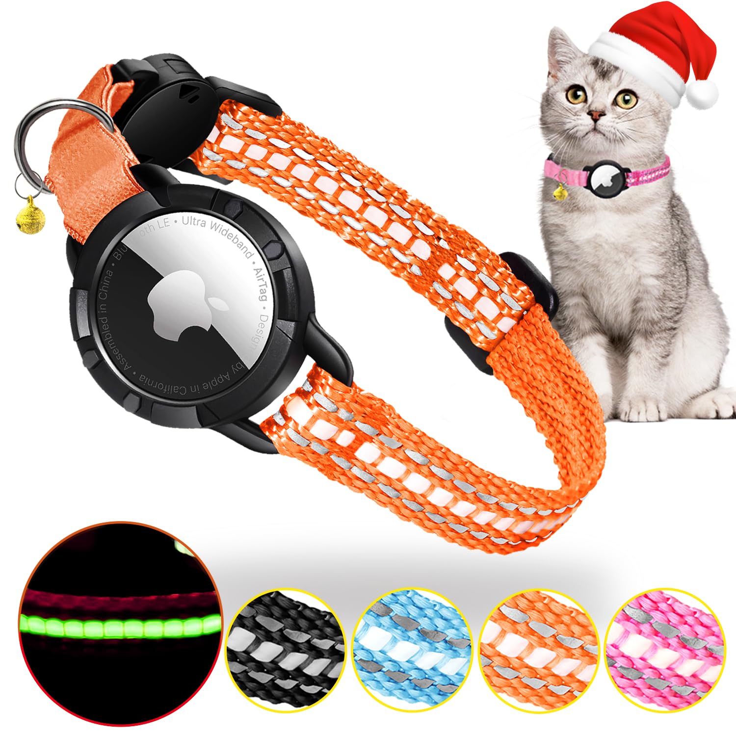 AirTag Cat Collar - Luminous & Reflective Air tag Cat Collar,Breakaway Cat Collars with Bells and Waterproof AirTag Holder,Lightweight Cat Airtag Collar for Kittens and Puppies(Orange S) — image 1