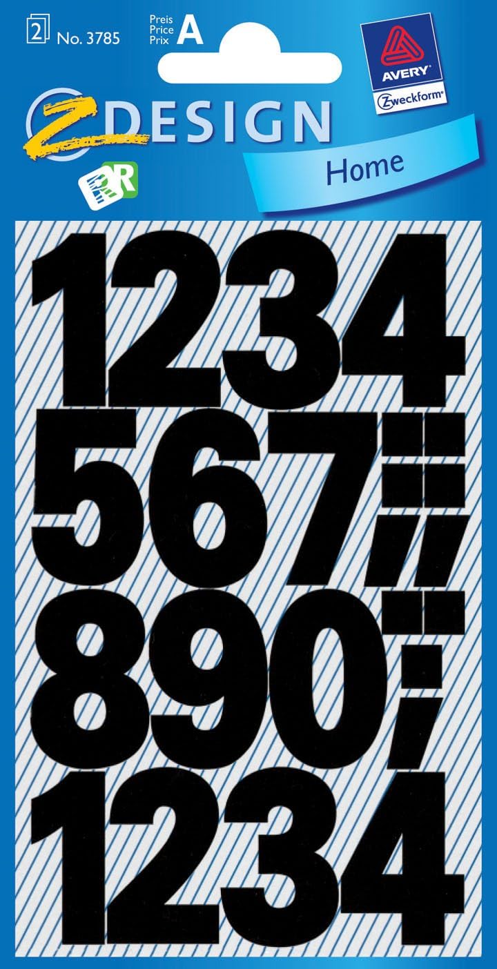 Avery Zweckform Numbers Lettering Univers Bold 71pt Black Polyester Self-Adhesive 2 Sheets 28Etik, 25 mm