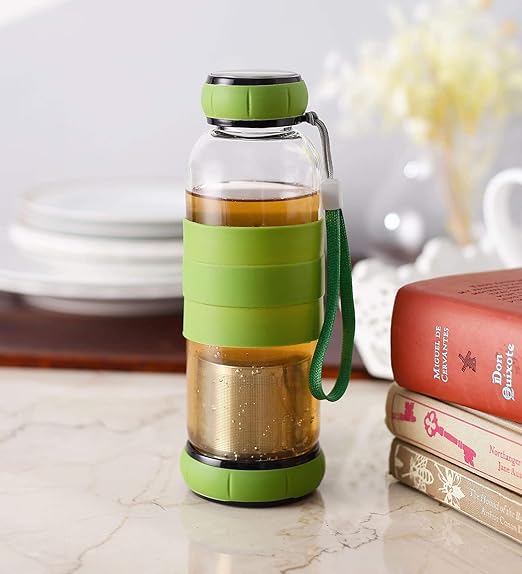 RIANZ Green Tea Infuser/Detox Water Bottle with Stainless Steel Strainer (450 ml, Assorted