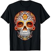 Day Of Dead Sugar Skull Floral Skeleton Head Bone Skull T-Shirt
