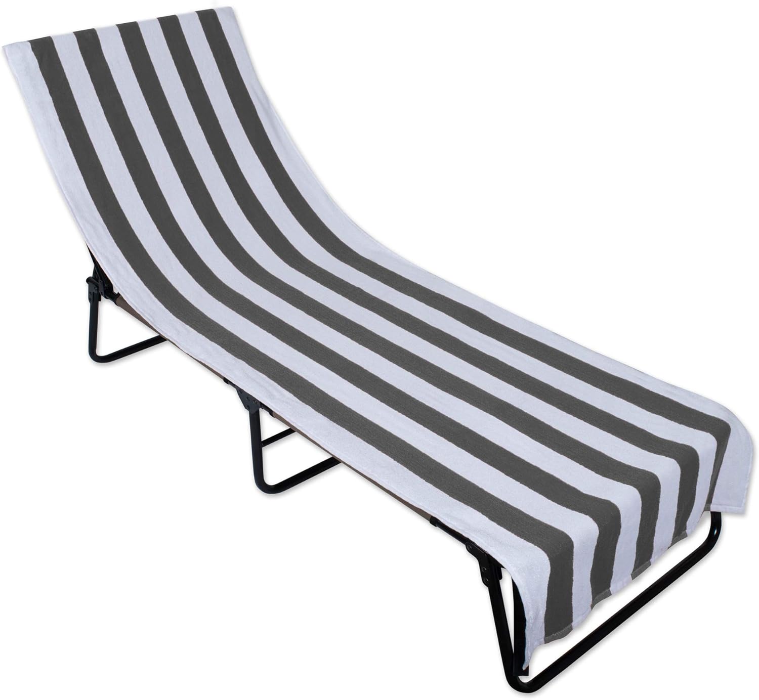 DII Stripe Beach Lounge Chair Towel with Fitted Top Pocket, 26x82, Gray