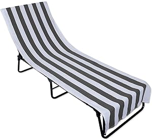 DII Stripe Beach Lounge Chair Towel with Fitted Top Pocket, 26x82, Gray