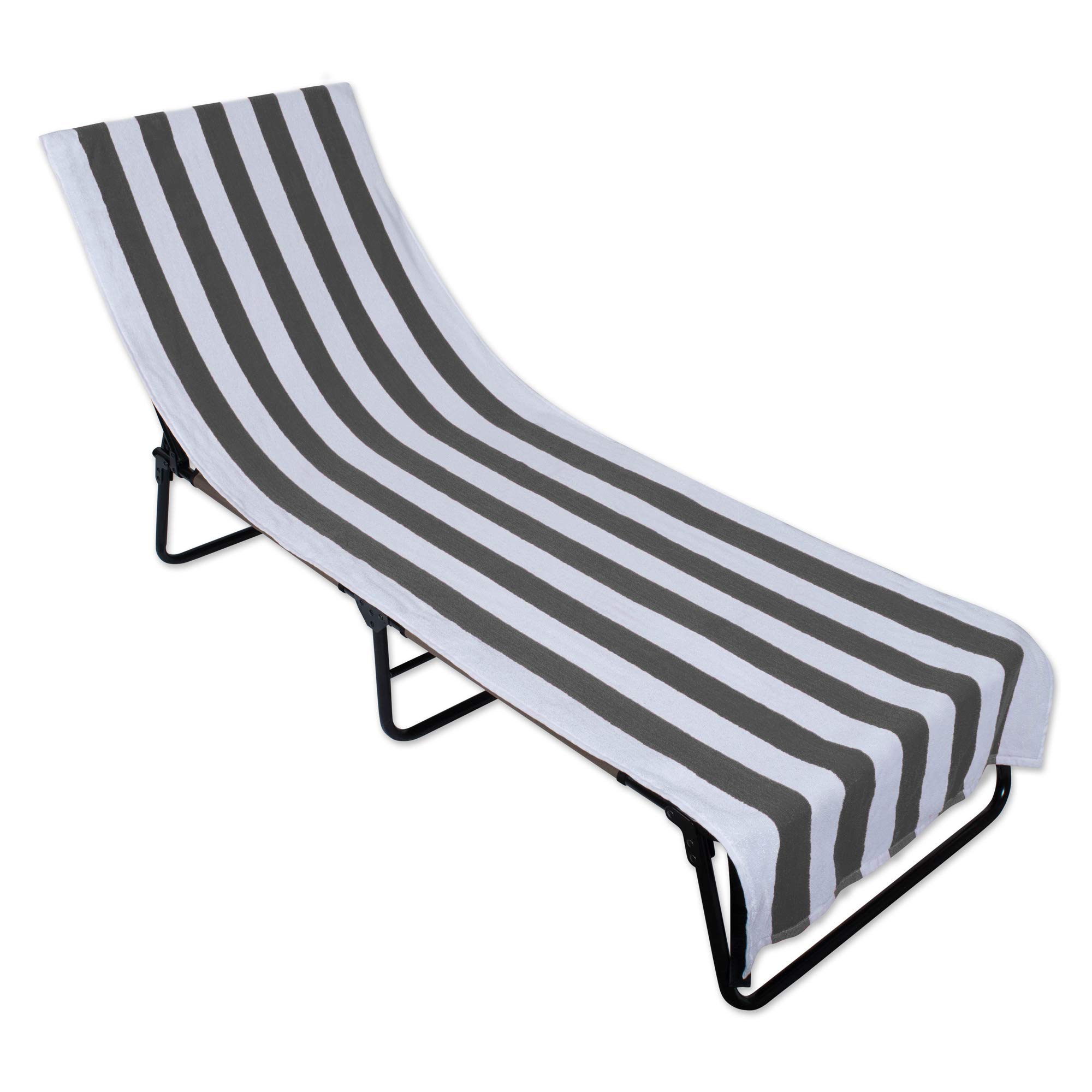 DII Stripe Beach Lounge Chair Towel with Fitted Top Pocket, 26x82, Gray