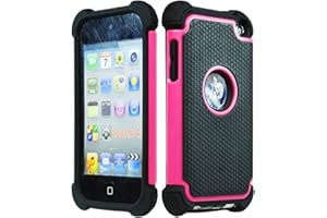 iPod Touch 4 Case, Bastex Hybrid Slim Fit Black Rubber Silicone Cover Hard Plastic Hot Pink & Black Shock Case for Apple iPod Touch 4, 4th Generation