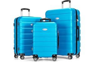 YEMENREN Luggage Sets Hardside Lightweight Suitcase with Spinner Wheels TSA Lock, 3-Piece Set (20/24/28), Sky Blue