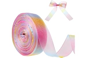 50 Yards Organza Ribbon, Gradient Rainbow Ribbon Chiffon Colorful Ribbons Rainbow Satin Ribbons for Gift Wrapping Decorating 