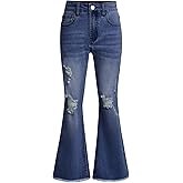 Milumia Girl's Ripped Flare Bell Bottom Jeans High Waist Denim Pants with Pockets