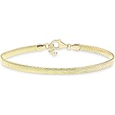 Miabella Italian Solid 925 Sterling Silver, 18K Yellow Gold Plated 4mm Domed Herringbone Snake Chain Link Bracelet for Women Men, Made in Italy