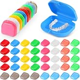 Tanlade 40 Pcs Dental Retainer Case with Vent Holes Mouth Guard Case | 3.23 x 2.99 x 1.1 Inches, Assorted Retainer Holder, False Teeth Container, for Aligners, Travel, Night Guards, 10 Colors