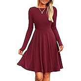 PRETTYGARDEN Women's Fall Short Dress Ribbed Knit Crewneck Long Sleeve A Line Flowy Casual Elegant Going Out Winter Dresses