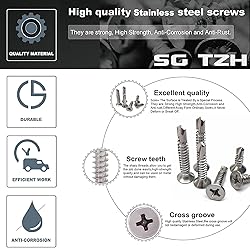 #8 x 3/4" Sheet Metal Screws 100Pcs 410 Stainless