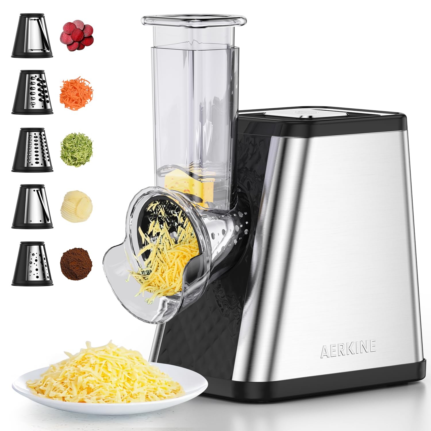 Photo 1 of *UNTESTED*
Electric Slicer/Shredde - 5-in-1 Electric cheese grater for Block Cheese with 5 Blades, Automatic Salad Machine for Fruits, Vegetables, Cheeses