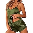 Ekouaer Satin Pajamas Women Lace Sleepwear Lingerie Cami Shorts Set Nightwear XS-XXL