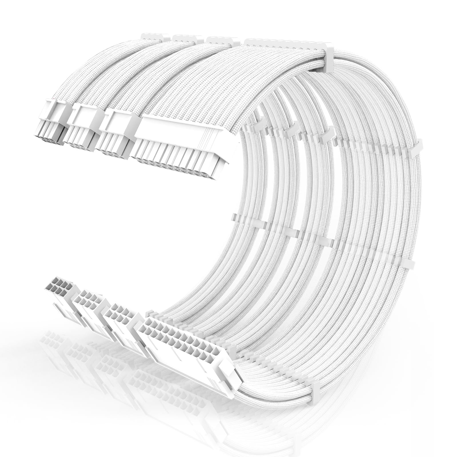 Photo 1 of 16AWG PSU Cable Extension Kit With Cable Combs,1x24pin ATX/1x8pin(4+4) EPS/2x8pin(6+2) PCIE Extension Cable,Cable Extension PC Sleeved Cables 30cm Length,Power Supply Extension Cable Kit(White)