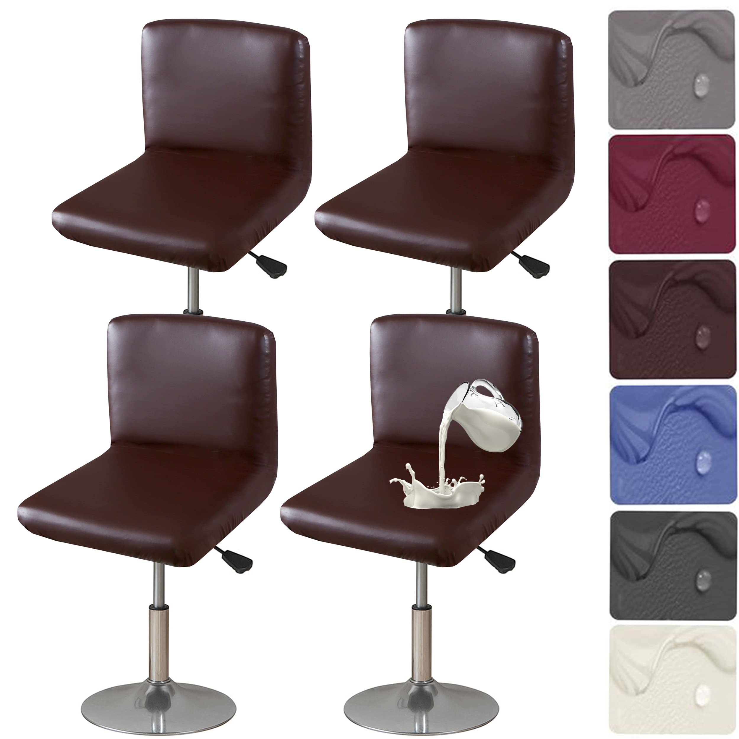 Photo 1 of HFCNMY Bar Stool Chair Covers, 4 Pack Stretch Waterproof PU Bar Stool Covers with Backs Washable Bar Chair Covers Swivel Barstool Covers Slipcovers with Back for Low Short Back Chair Coffee